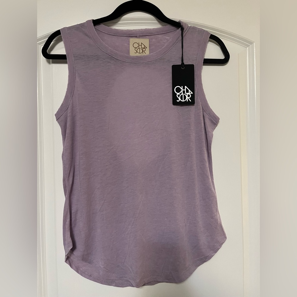 Chaser NWT Recycled Vintage Jersey Open Back shirttail Muscle, Hydrangea Size S